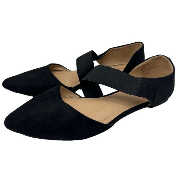 Torrid Pointed Toe Black Suede-Like Flats With Elastic Strap Size 10W - Picture 1 of 8